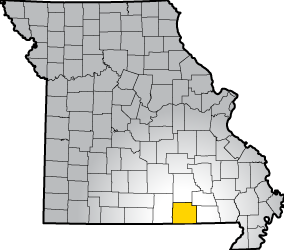 Map of Missouri highlighting Oregon County's location within the state
